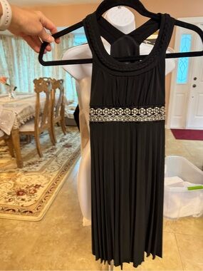 Black Braided Halter Girls' Dress with Jeweled accent.